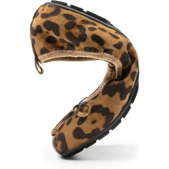 Women's Leopard Flats Foldable Ballet Bowknot Round Toe Comfort Light Weight - Picture 6 of 9